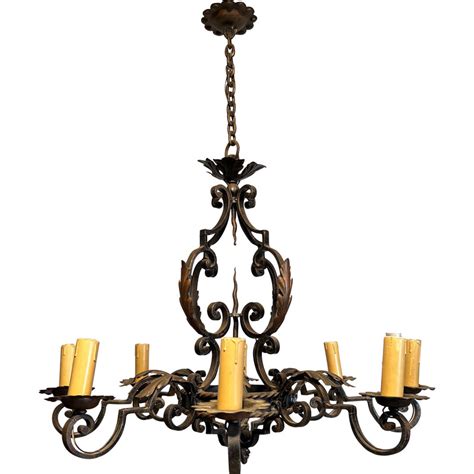 Vintage Wrought Iron Chandelier With 8 Arms France 1940