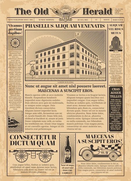 Plantilla De Vector De Periódico Vintage Con Texto De Papel De