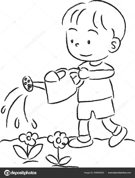 Watering A Flower Drawing