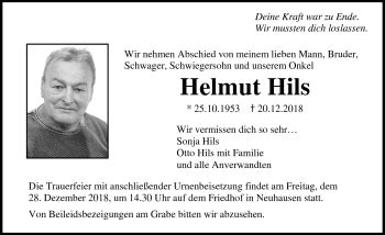 Traueranzeigen Von Helmut Hils Schwarzw Lder Bote Trauer