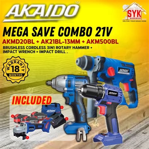 Syk Akaido 21v Akmd20bl Ak21bl 13mm Akm500bl Mega Save Combo Brushless