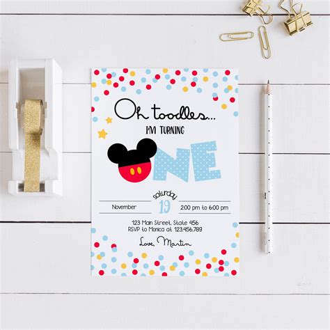 Editable Mickey Mouse 1st Birthday Party Invitation ★ Instant Download