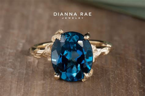 Yellow Gold Oval London Blue Topaz Floral Inspired Ring Dianna Rae