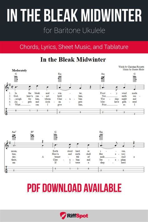 In The Bleak Midwinter For Baritone Ukulele In 2021 Sheet Music Ukulele Baritone