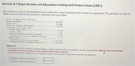 Solved Help Exercise Algo Variable And Absorption C