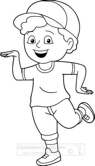 Children Outline Clipart-black white boy dancing clipart