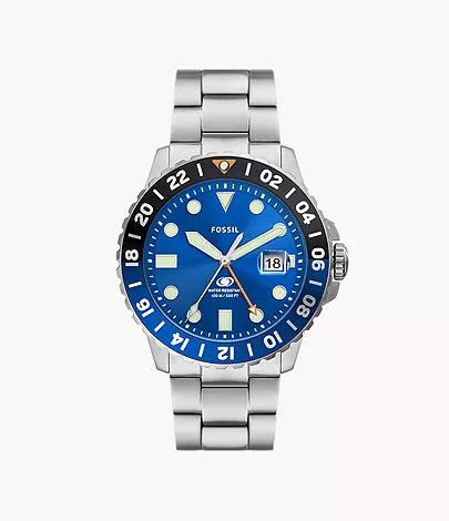 Fossil Blue Gmt Stainless Steel Watch International Shipping