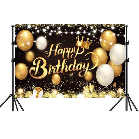 180x120 Cm Black Gold Happy Birthday Party Backdrops Cloth 71x47 In Glitter Black