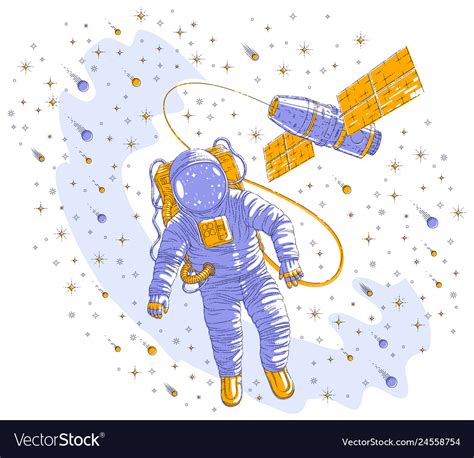 Astronaut Went Out Into Open Space Connected Vector Image