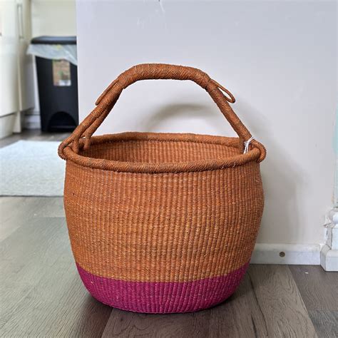 Rust And Pink Round Bolga Basket African Creations