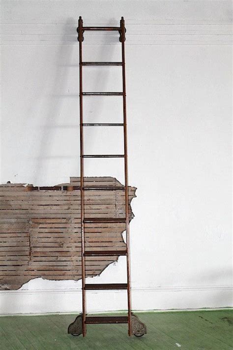 1900s Putnam Rolling Ladder Co Inc Antique Oak Library Ladder 10 Ft