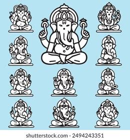 Black Outline Indian God Ganesh Icon Stock Vector Royalty Free