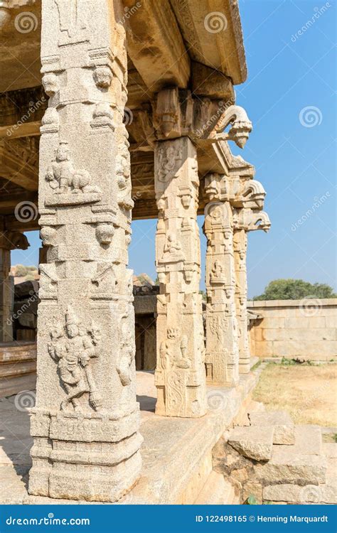 Hazara Rama Temple With Pillars Inside Hampi Karnataka India Stock