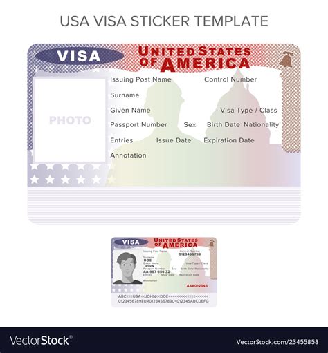 Usa Passport Visa Sticker Template In Flat Style Vector Image