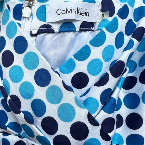 Calvin Klein Blue Polka Dot Sheath Midi Dress Never Used Womens