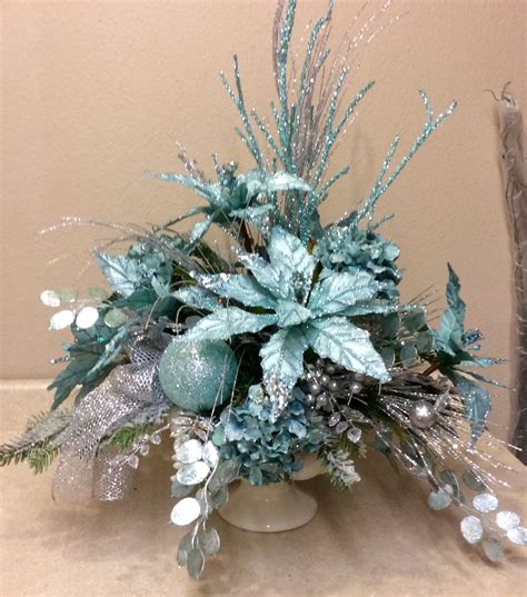 Silver And Ice Christmas Floral Decor Christmas Flower Arrangements