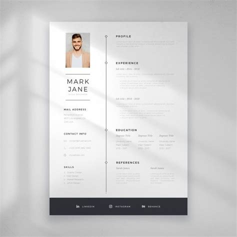 Minimalist Cv Template For Employment Free Vector Resume Design