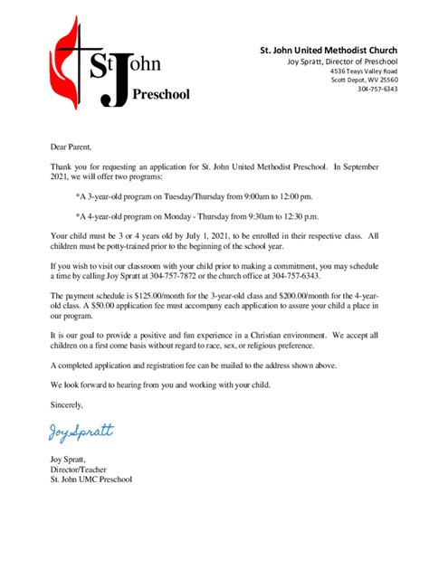 Fillable Online Preschool St John United Methodist Church Fax Email Print Pdffiller