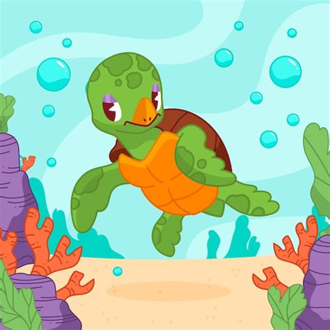 Illustration De Tortue De Mer Dessin Anim Dessin La Main Vecteur