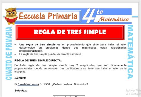 Regla De Tres Simple Para Cuarto De Primaria Escuela Primaria