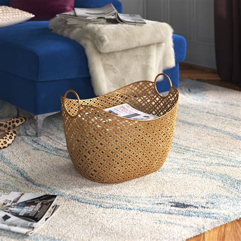 Etta Avenue Gold Metal Woven Inspired Storage Basket With Handles