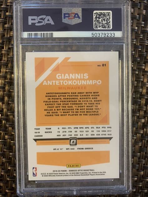 Panini Donruss Optic Giannis Antetokounmpo Fast Break Holo Psa