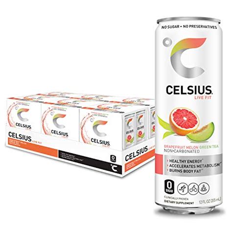 CELSIUS Grapefruit Melon Green Tea Non-Carbonated Fitness Drink, Zero Sugar, Slim Can 12 Fl Oz ...