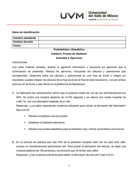 U6 Act 6 Actividad 6 sistema online Datos de identificación Nombre