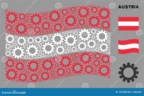 Waving Austrian Flag Pattern Of Cog Icons Stock Vector Illustration