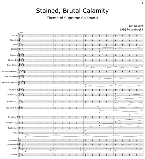 Stained Brutal Calamity Sheet Music For Piccolo Flute Oboe