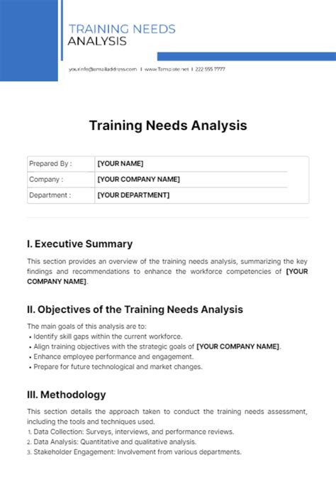 Free Training Needs Analysis Template Edit Online And Download