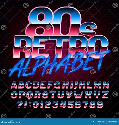 80 S Retro Alphabet Font Metallic Effect Bright Type Letters And