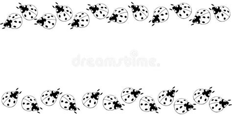 Vector Hand Drawn Border Frame Of Outline Cute Ladybugs In Doodle Style Horizontal Top And