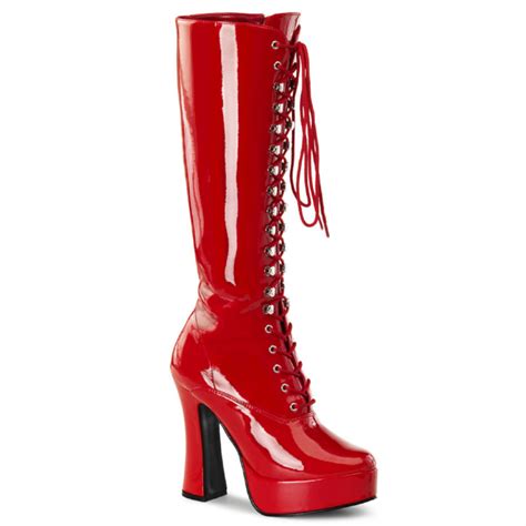 Botte Plateforme Rouge Haut Talon Lacet Femme