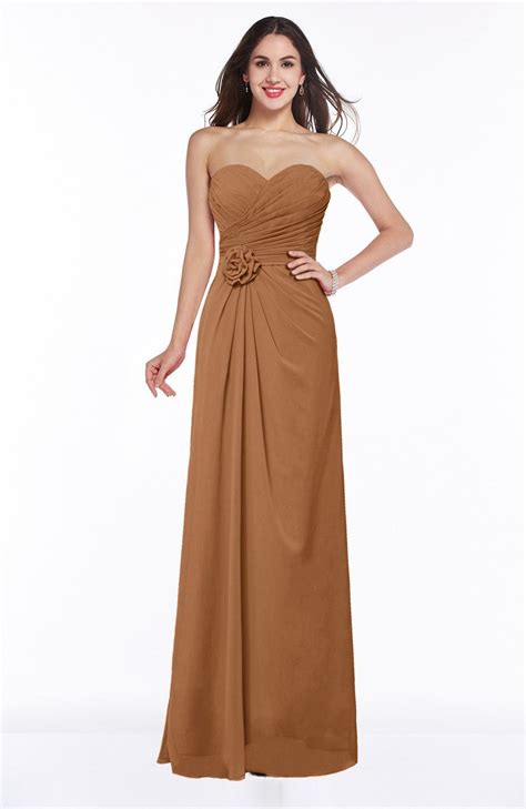 Light Brown Bridesmaid Dress Modern A Line Sweetheart Chiffon Floor