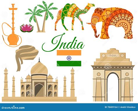 Travel To India Indias Traditional Symbols Icons Attractions Stock