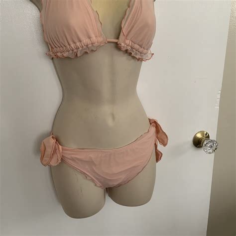 Victorias Secret Ruched Ruffle Bikini Blush Pink M Gem