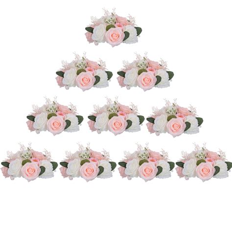 Blosmon Artificial Flower Ball Centerpiece 10 Pcs Pink And White Fake