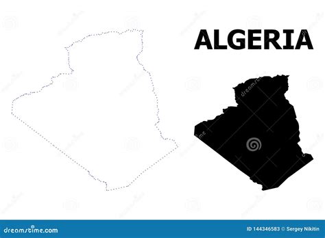 Vector Contour Dotted Map Of Algeria With Name Stock Vector