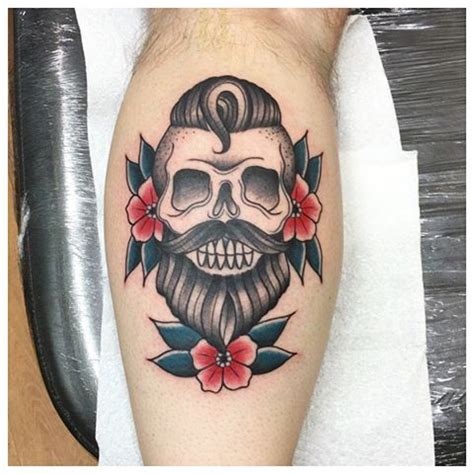 Skull tattoo, bearded skull, beard, traditional tattoo Tattoo Pain, Hip ...