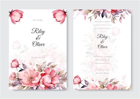 Premium Vector Beautiful Pink Watercolor Flower Wedding Invitation