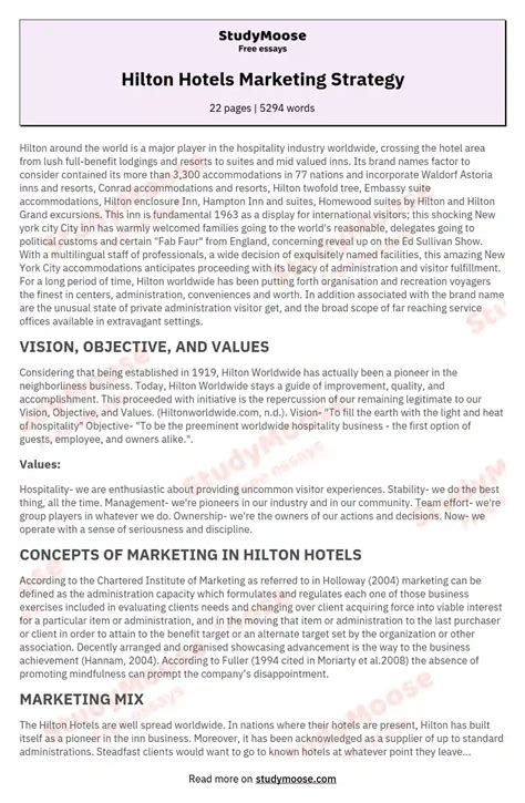 Hilton Hotels Marketing Strategy Free Essay Example