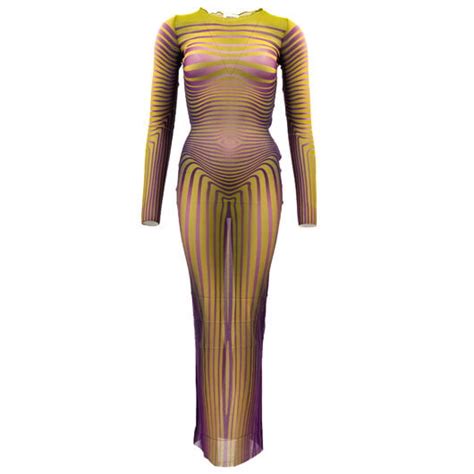 Jean Paul Gaultier Body Morph Stripe Semi Sheer Dress Hervia