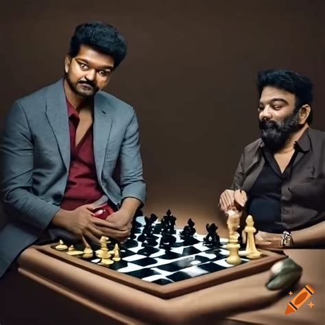 Thalapathy Vijay And Kamal Haasan Playing Chess On Craiyon