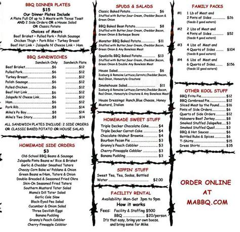 Mike Anderson's BBQ Menu, Menu for Mike Anderson's BBQ, Lovefield ...