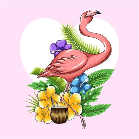 Fleurs Et Feuillages Tropicaux D T Flamingo Vecteur Premium