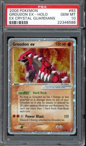 PSA 10 Groudon Ex 93 100 EX Crystal Guardians Ultra Rare Holo