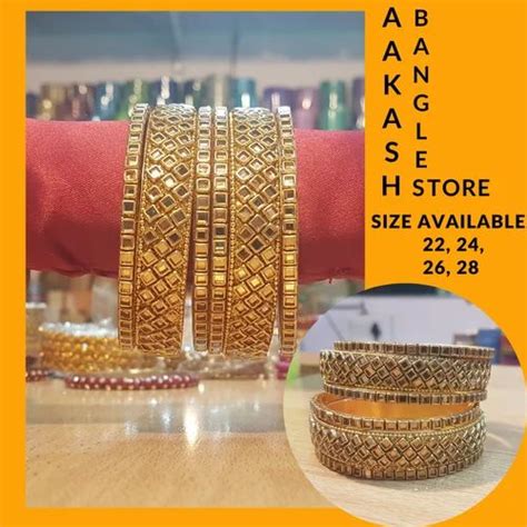 Brass Party Wear Golden Fancy Kadas Bangle Set At Rs Piece In