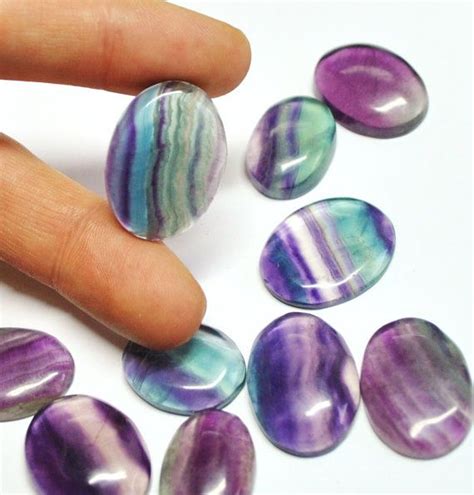 Fluorite Multicolor Oval Cabochons Pcs Parcel Etsy