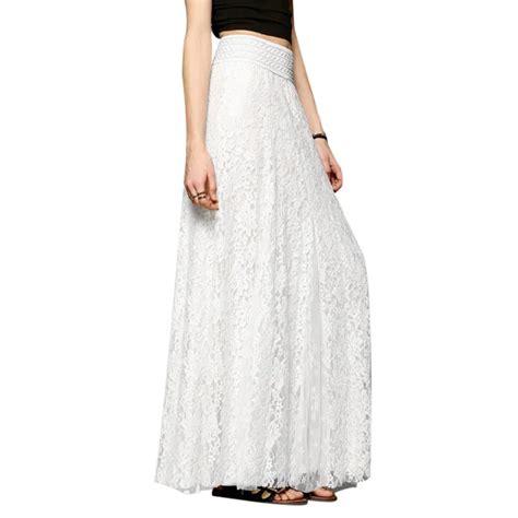 Long Maxi White Lace Skirts For Women 2018 Summer High Waist Adult Tulle Skirt Plus Size Elegant